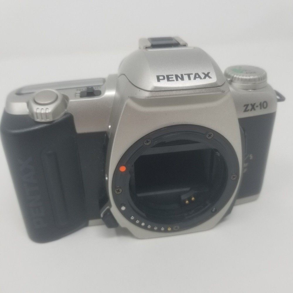 Pentax ZX-10 Silver And Black 35mm SLR Film Photography Camera Autofocus Flash